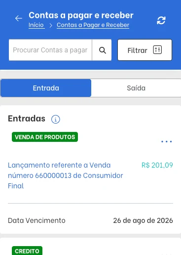 Tela do módulo Finance no TagPlus